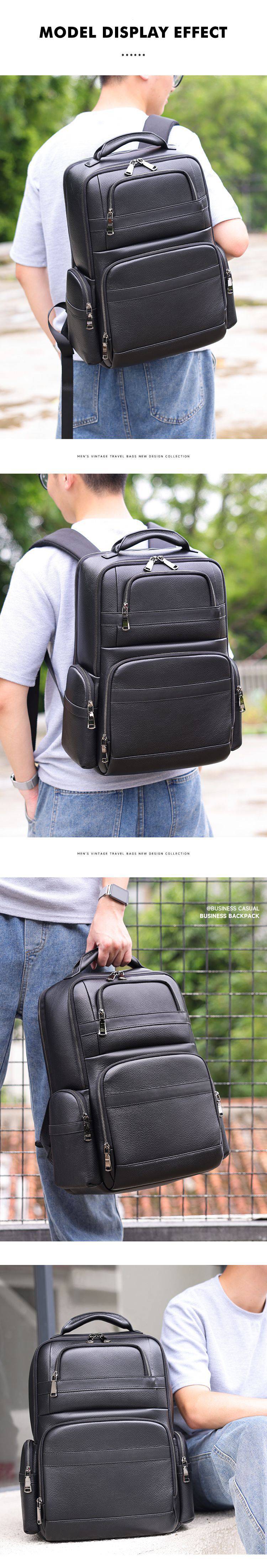 新款立體有型真皮後背包 大容量休閒旅行背包 高級感頭層牛皮男士雙肩包 商務電腦背包推薦 真皮包包