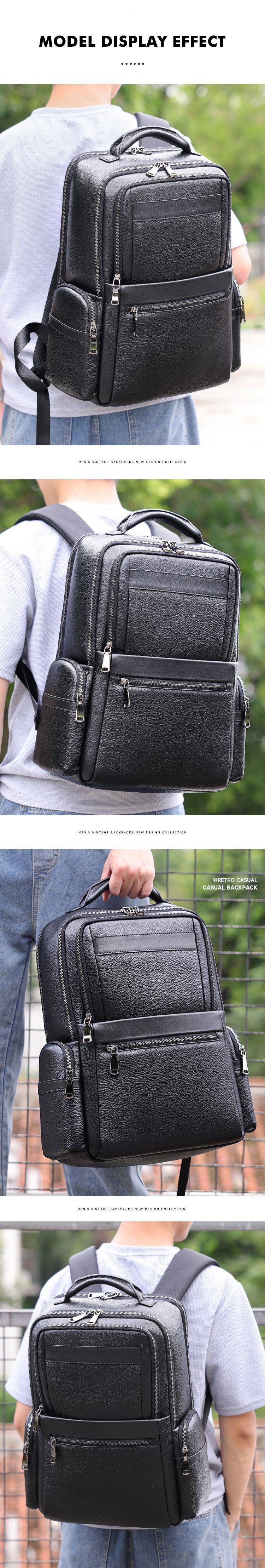 新款韓版3D透氣立體後背包 男士休閒旅行包 高級感真皮雙肩包 商務16吋電腦包頭層牛皮男背包推薦 真皮包包