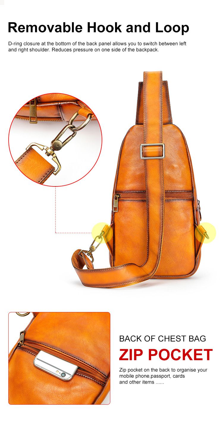 新款擦色胸包斜挎包 男款大容量休閒真皮斜背包 頭層牛皮運動單肩男士胸前包推薦 真皮包包