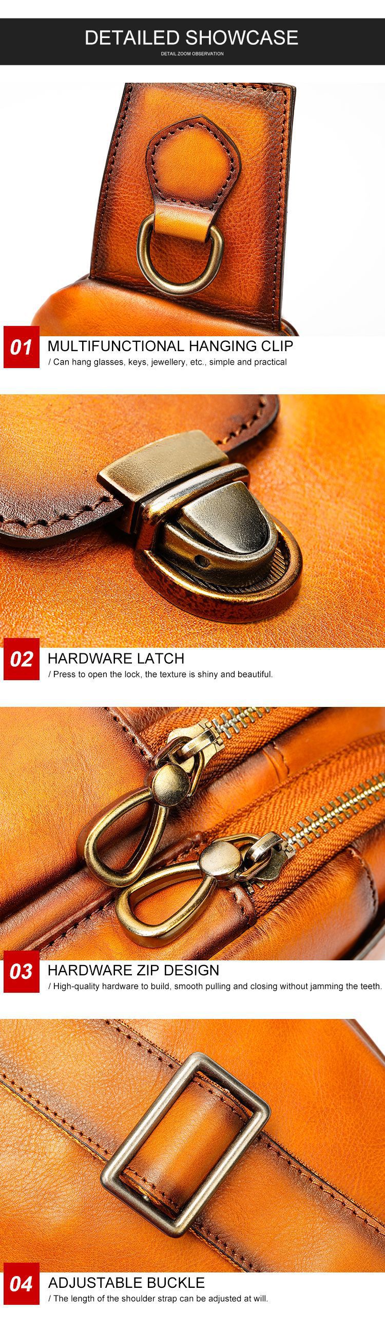 新款擦色胸包斜挎包 男款大容量休閒真皮斜背包 頭層牛皮運動單肩男士胸前包推薦 真皮包包