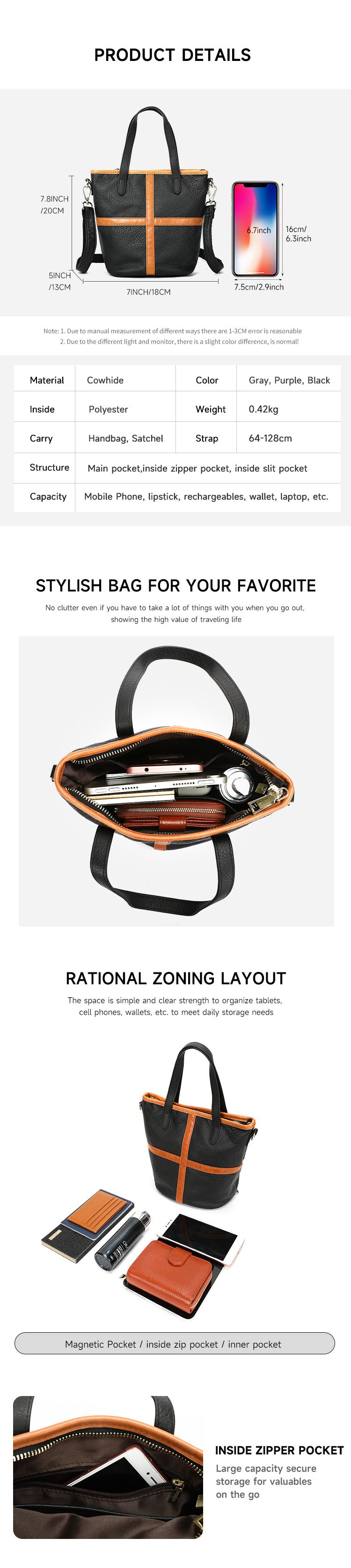 頭層牛皮女士單肩包 時尚百搭手提包托特包 真皮斜挎包水桶包 斜背包側背包推薦 真皮包包