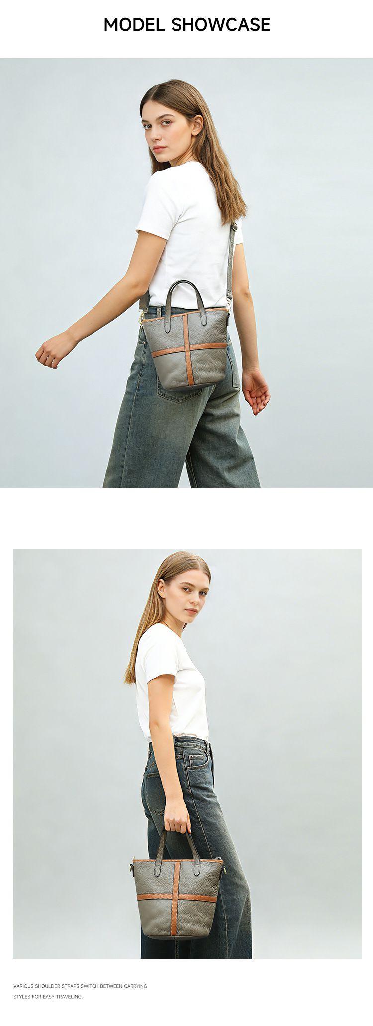 頭層牛皮女士單肩包 時尚百搭手提包托特包 真皮斜挎包水桶包 斜背包側背包推薦 真皮包包