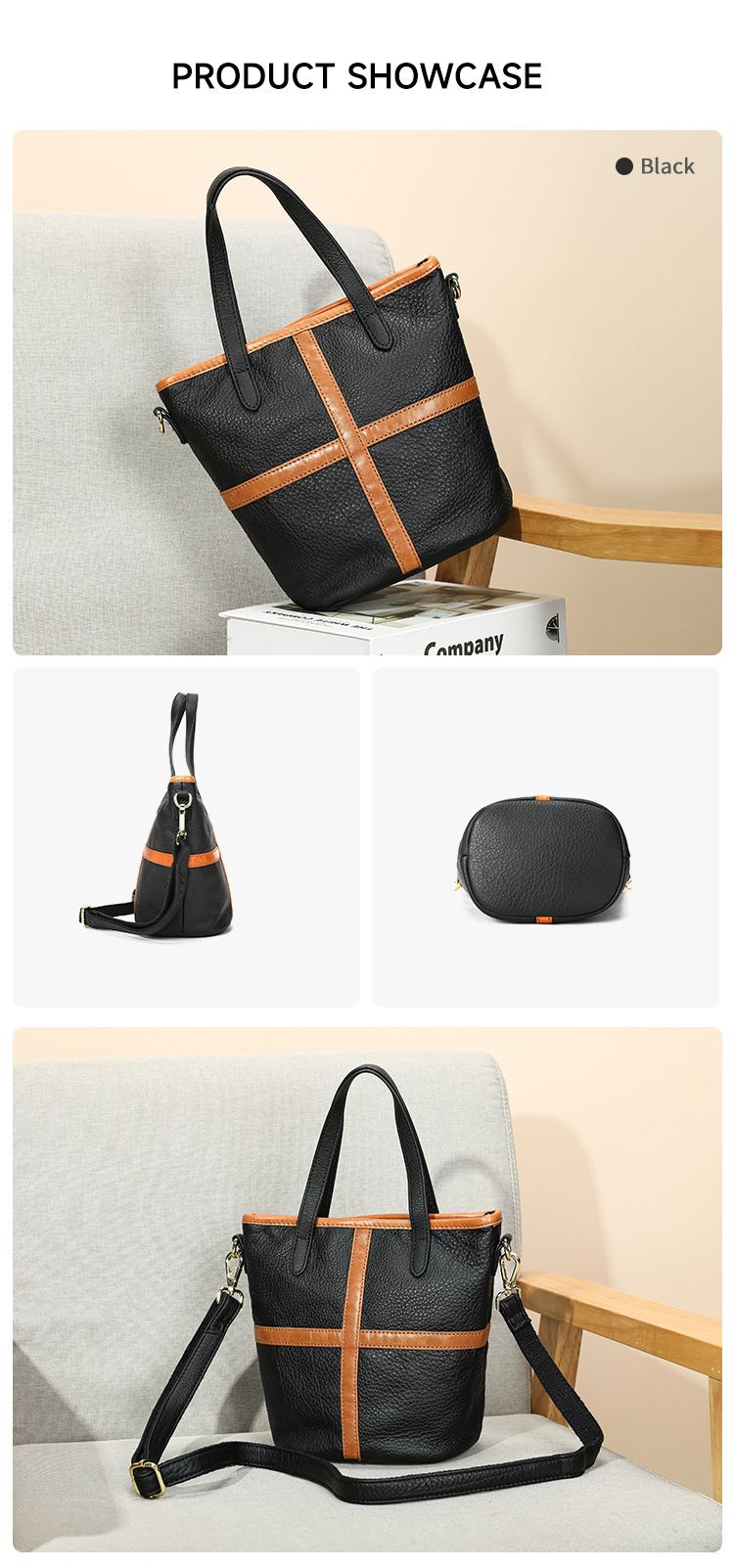 頭層牛皮女士單肩包 時尚百搭手提包托特包 真皮斜挎包水桶包 斜背包側背包推薦 真皮包包