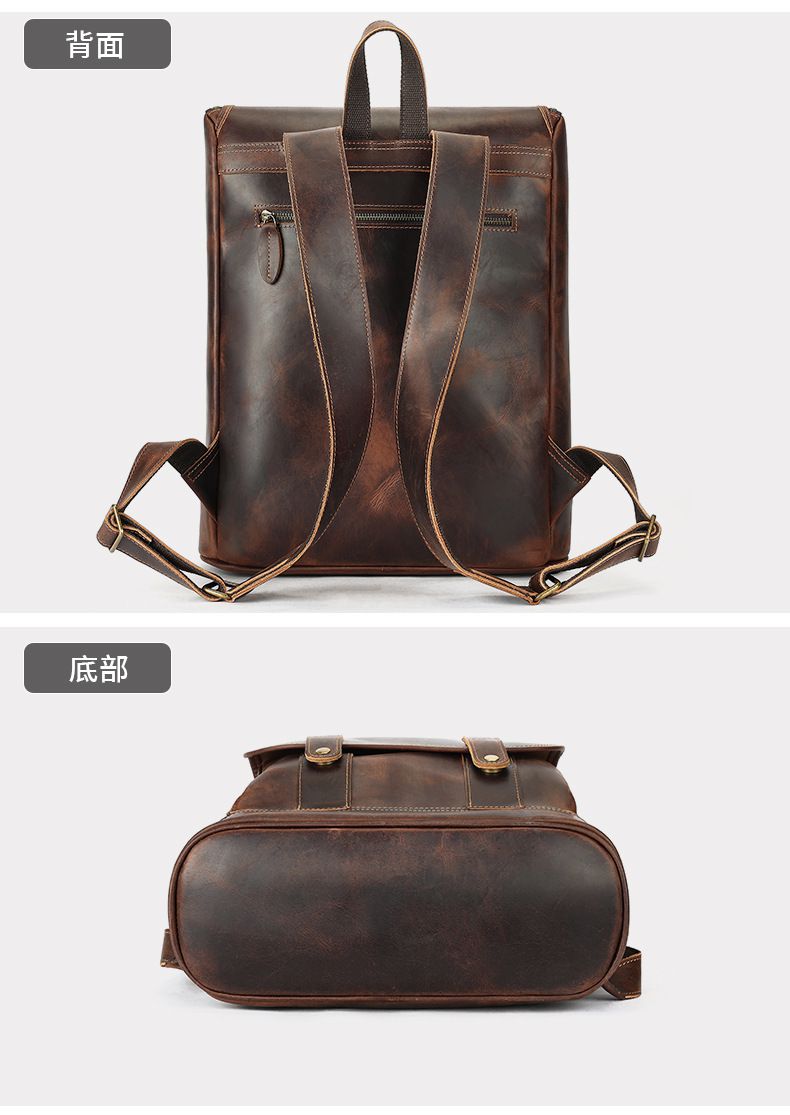 歐美大容量旅行雙肩包 瘋馬皮後背包 真皮男包 復古頭層牛皮學生書包筆電背包推薦 真皮包包