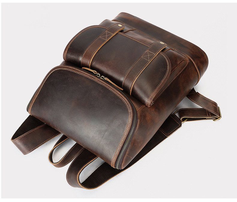 歐美大容量旅行雙肩包 瘋馬皮後背包 真皮男包 復古頭層牛皮學生書包筆電背包推薦 真皮包包