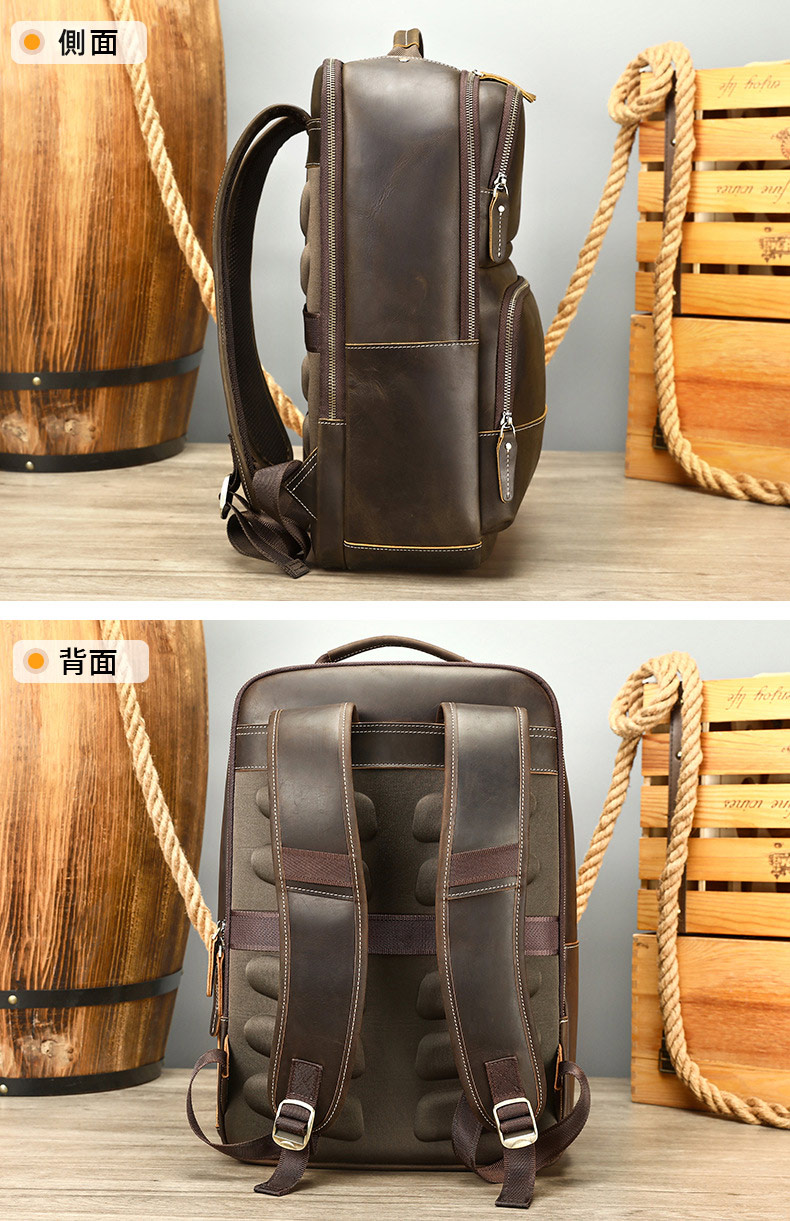 升級版復古真皮雙肩包 男士高檔瘋馬皮15吋電腦背包 戶外旅行出差頭層牛皮後背包推薦
