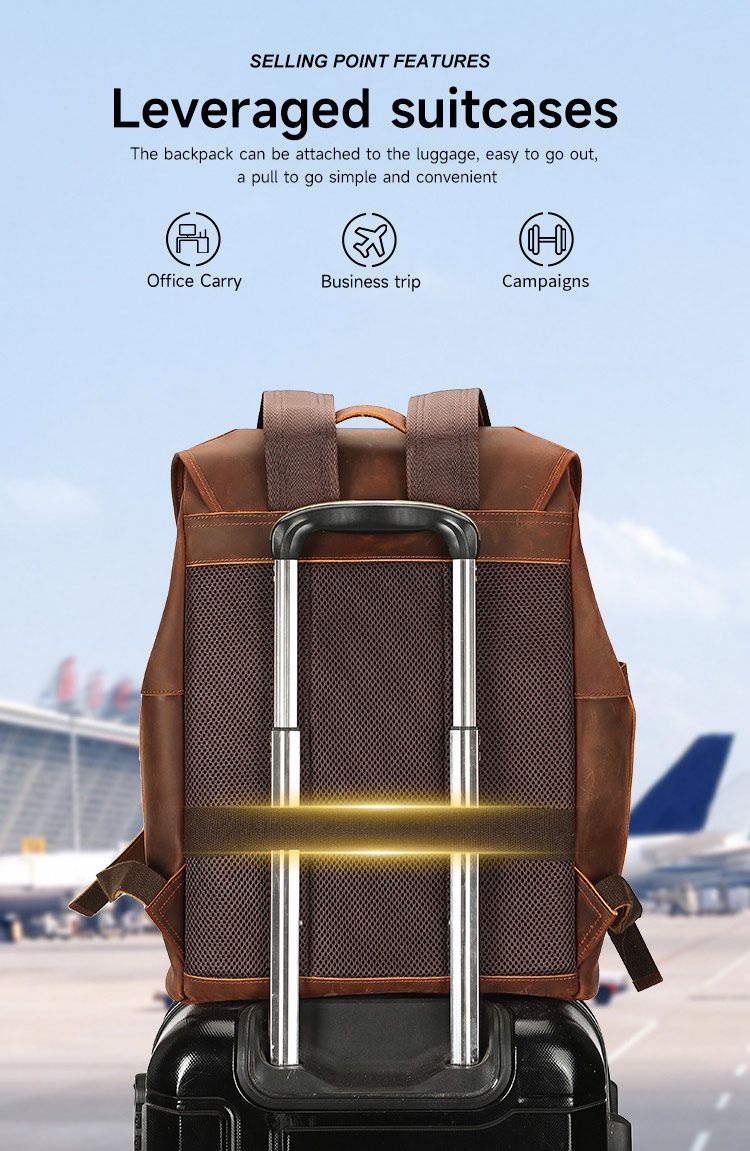 新款時尚瘋馬皮後背包 男款雙肩包旅行包 復古休閒真皮差旅背包 大容量16吋電腦背包推薦 真皮包包