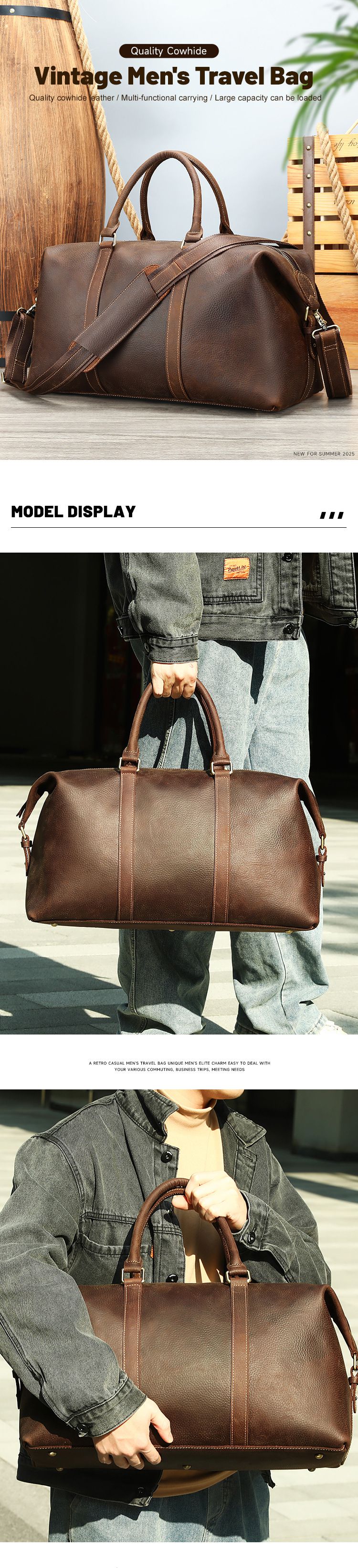 新款兩款材質:真皮復古瘋馬皮行李袋 男士單肩手提包旅行包 真皮斜背包差旅手袋推薦 真皮包包