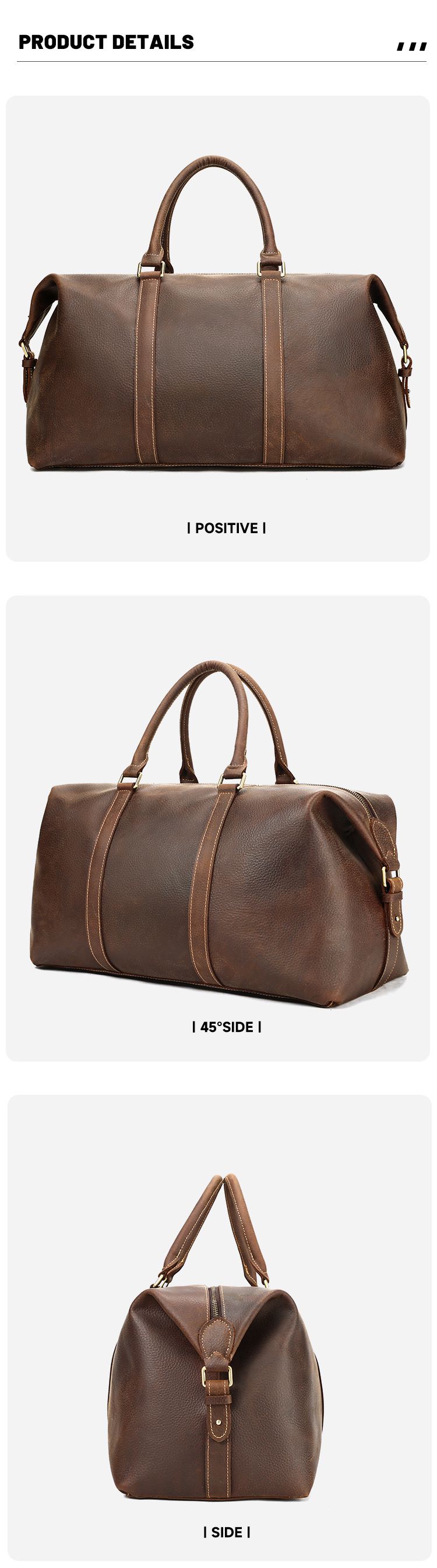 新款兩款材質:真皮復古瘋馬皮行李袋 男士單肩手提包旅行包 真皮斜背包差旅手袋推薦 真皮包包