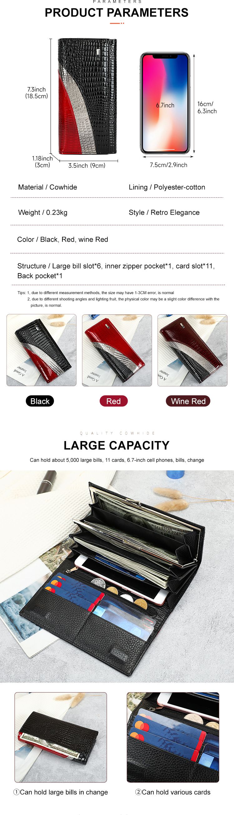 新款油蠟牛皮時尚拼接手拿包 復古百搭簡約長款錢包 潮時尚真皮女士錢包 新款手機包推薦 真皮包包