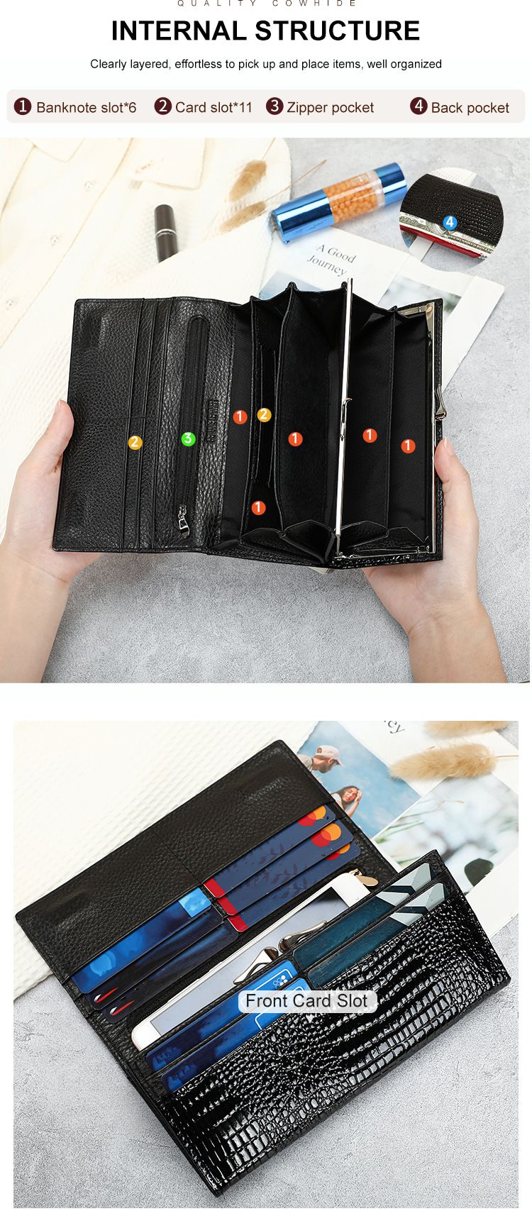 新款油蠟牛皮時尚拼接手拿包 復古百搭簡約長款錢包 潮時尚真皮女士錢包 新款手機包推薦 真皮包包