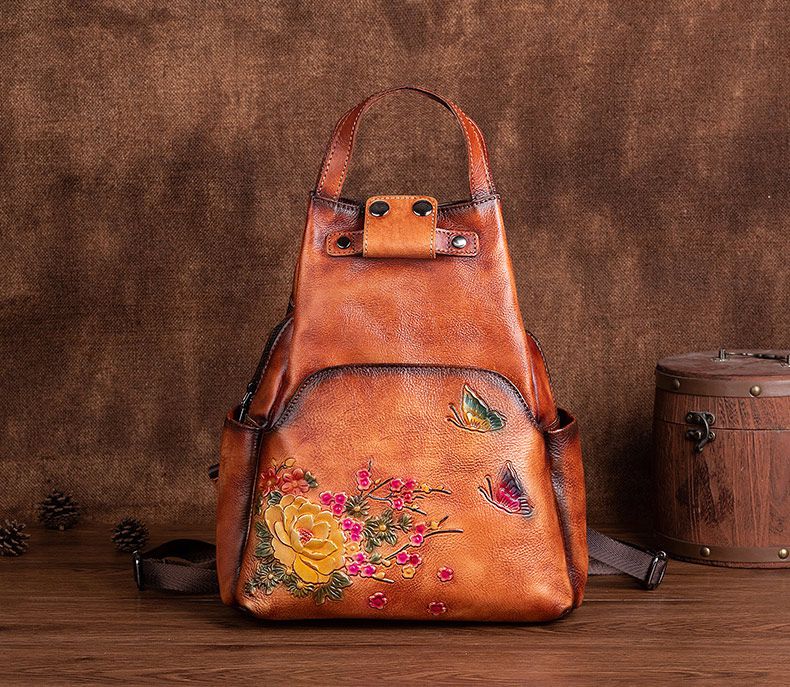 新款復古擦色頭層牛皮後背包 真皮女包 大容量雙肩包 創意旅行背包 女式書包推薦 真皮包包