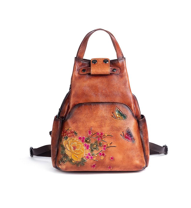 新款復古擦色頭層牛皮後背包 真皮女包 大容量雙肩包 創意旅行背包 女式書包推薦 真皮包包