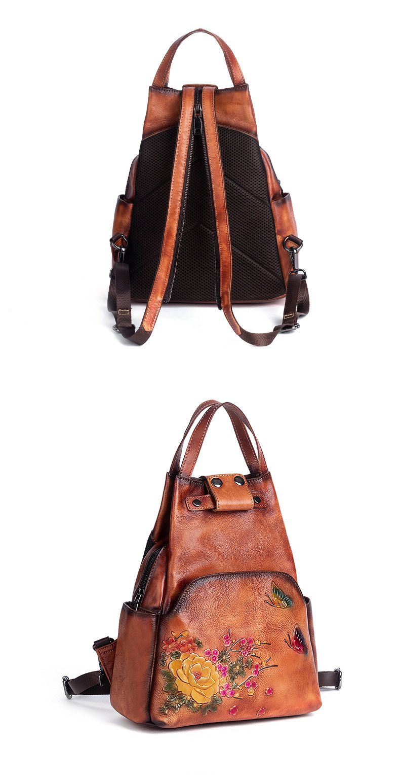 新款復古擦色頭層牛皮後背包 真皮女包 大容量雙肩包 創意旅行背包 女式書包推薦 真皮包包