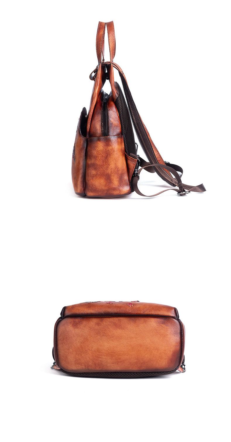 新款復古擦色頭層牛皮後背包 真皮女包 大容量雙肩包 創意旅行背包 女式書包推薦 真皮包包