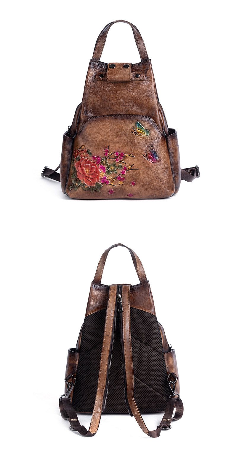 新款復古擦色頭層牛皮後背包 真皮女包 大容量雙肩包 創意旅行背包 女式書包推薦 真皮包包