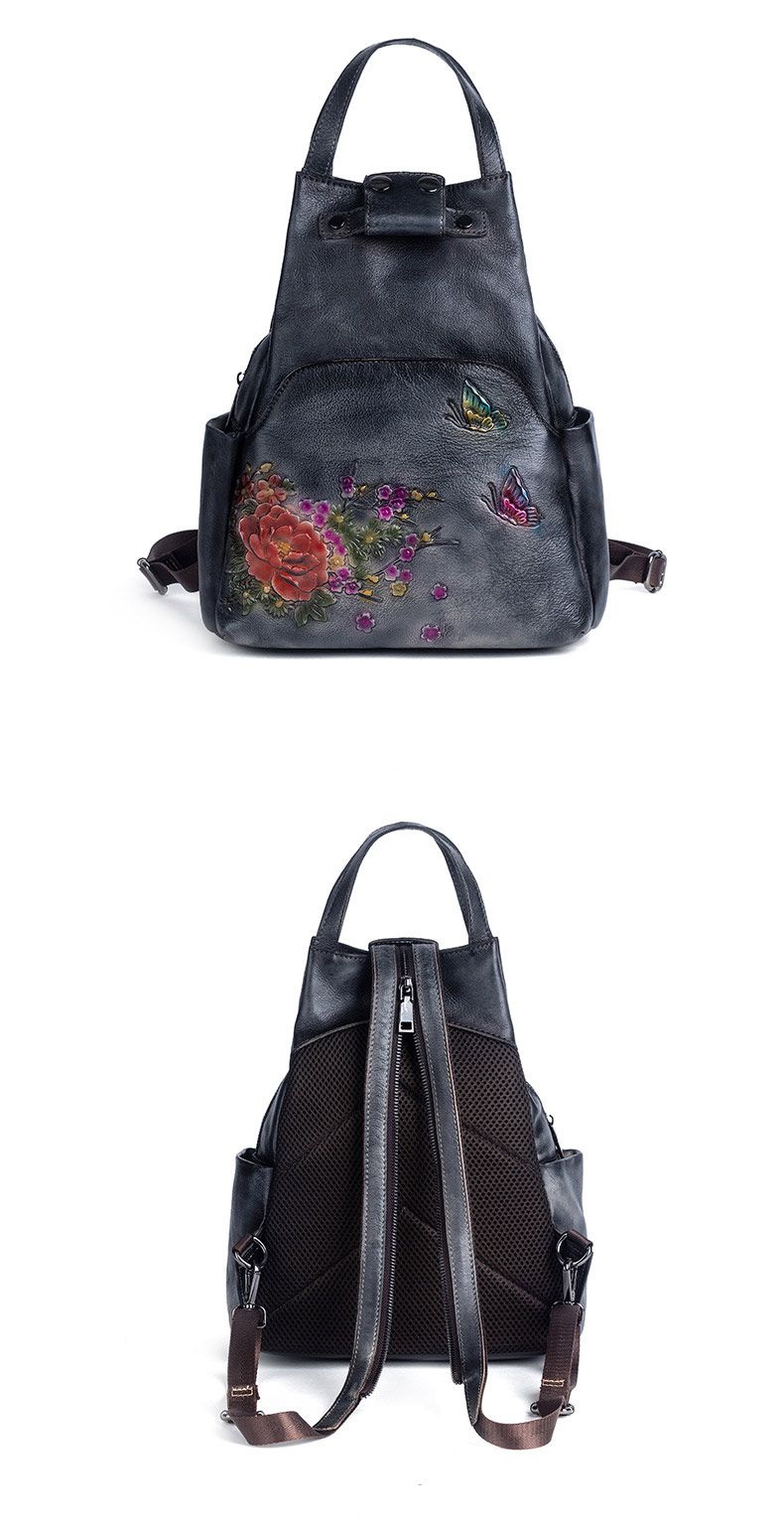 新款復古擦色頭層牛皮後背包 真皮女包 大容量雙肩包 創意旅行背包 女式書包推薦 真皮包包