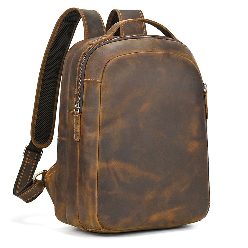 復古歐美後背包 男士真皮雙肩包 瘋馬皮旅行背包 大容量行李包電腦包 頭層牛皮學生書包推薦 真皮包包