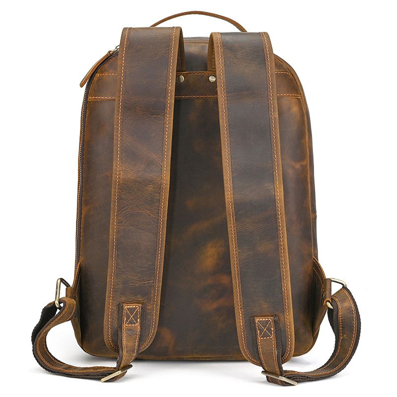 復古歐美後背包 男士真皮雙肩包 瘋馬皮旅行背包 大容量行李包電腦包 頭層牛皮學生書包推薦 真皮包包