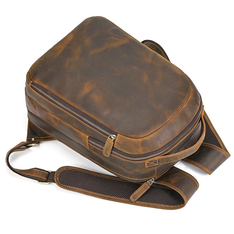復古歐美後背包 男士真皮雙肩包 瘋馬皮旅行背包 大容量行李包電腦包 頭層牛皮學生書包推薦 真皮包包