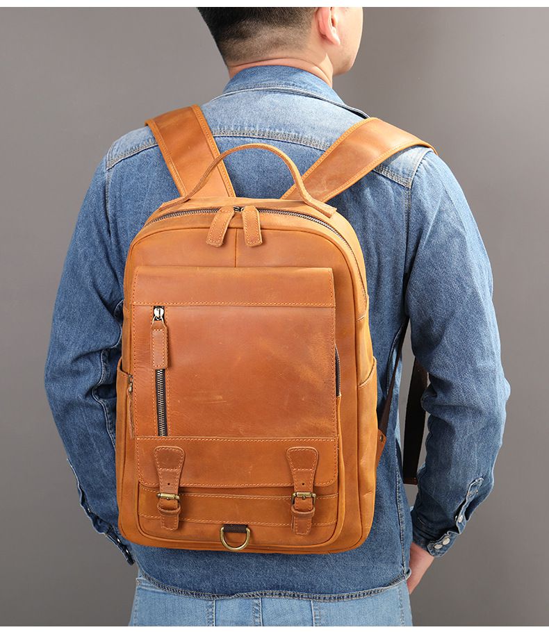 瘋馬皮雙肩包 男真皮大容量電腦背包 新款戶外男士旅行包 頭層牛皮後背包潮包推薦 真皮包包