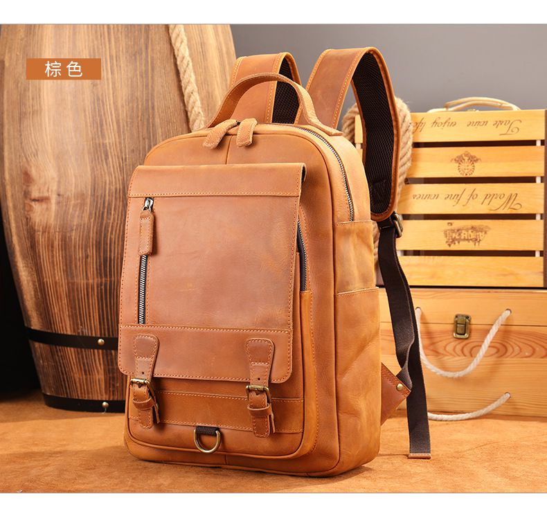 瘋馬皮雙肩包 男真皮大容量電腦背包 新款戶外男士旅行包 頭層牛皮後背包潮包推薦 真皮包包