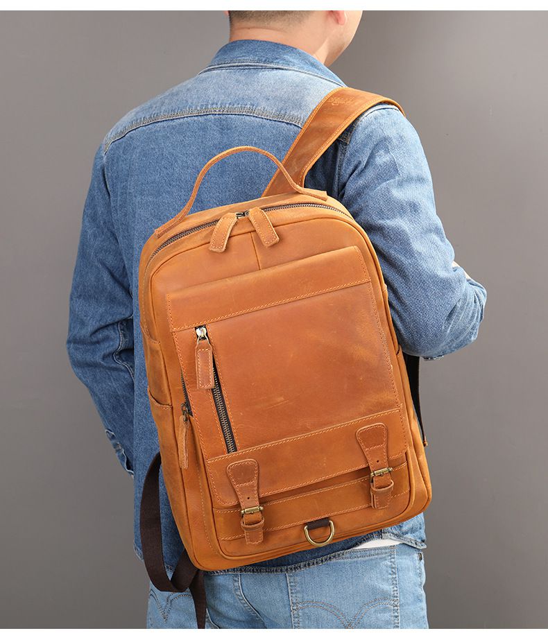 瘋馬皮雙肩包 男真皮大容量電腦背包 新款戶外男士旅行包 頭層牛皮後背包潮包推薦 真皮包包