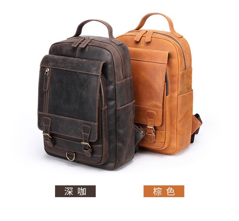 瘋馬皮雙肩包 男真皮大容量電腦背包 新款戶外男士旅行包 頭層牛皮後背包潮包推薦 真皮包包