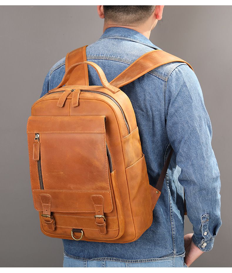 瘋馬皮雙肩包 男真皮大容量電腦背包 新款戶外男士旅行包 頭層牛皮後背包潮包推薦 真皮包包