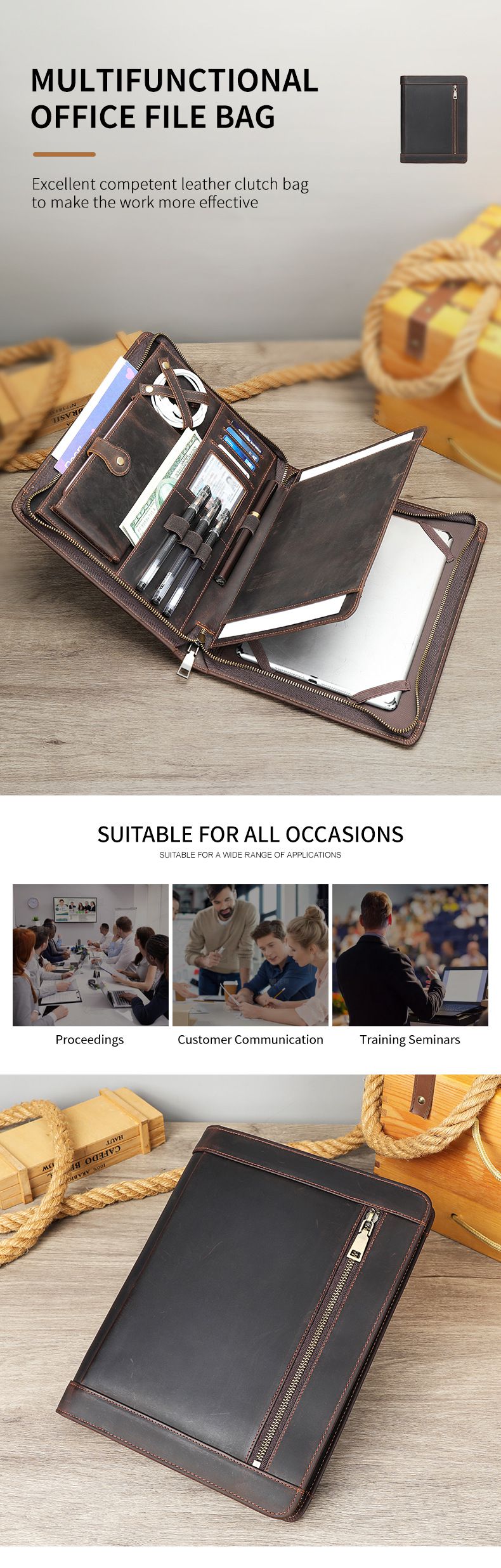 瘋馬皮男士新款商務通勤ipad收納平板包 真皮復古休閒手拿包手包 多功能多卡位包包推薦 真皮包包