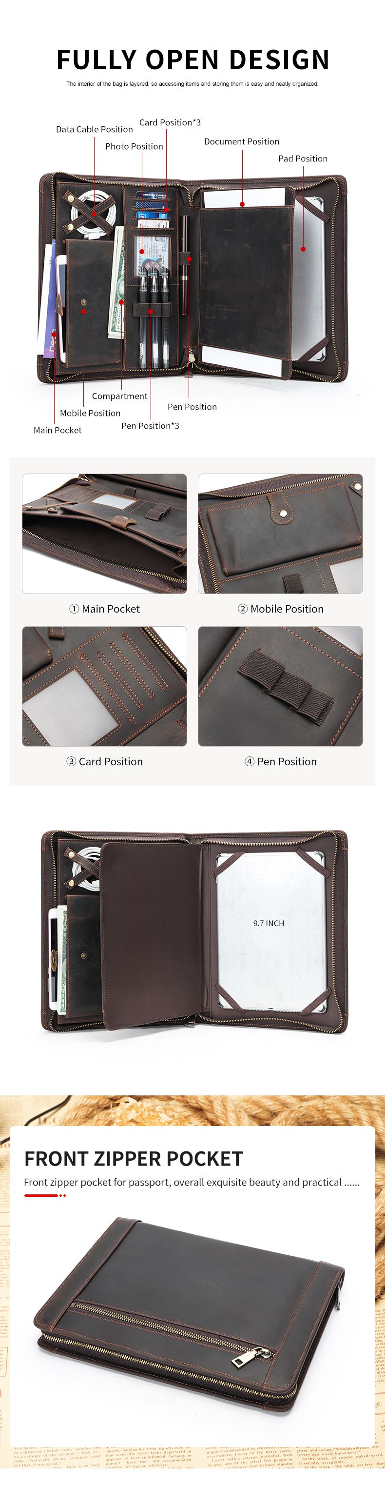 瘋馬皮男士新款商務通勤ipad收納平板包 真皮復古休閒手拿包手包 多功能多卡位包包推薦 真皮包包