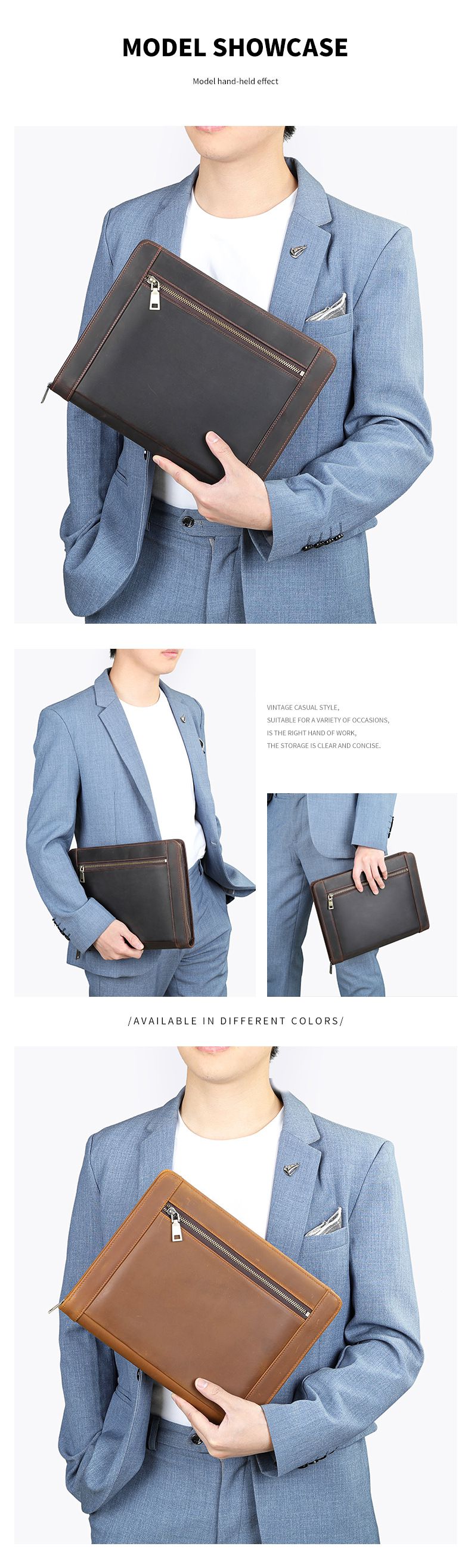 瘋馬皮男士新款商務通勤ipad收納平板包 真皮復古休閒手拿包手包 多功能多卡位包包推薦 真皮包包