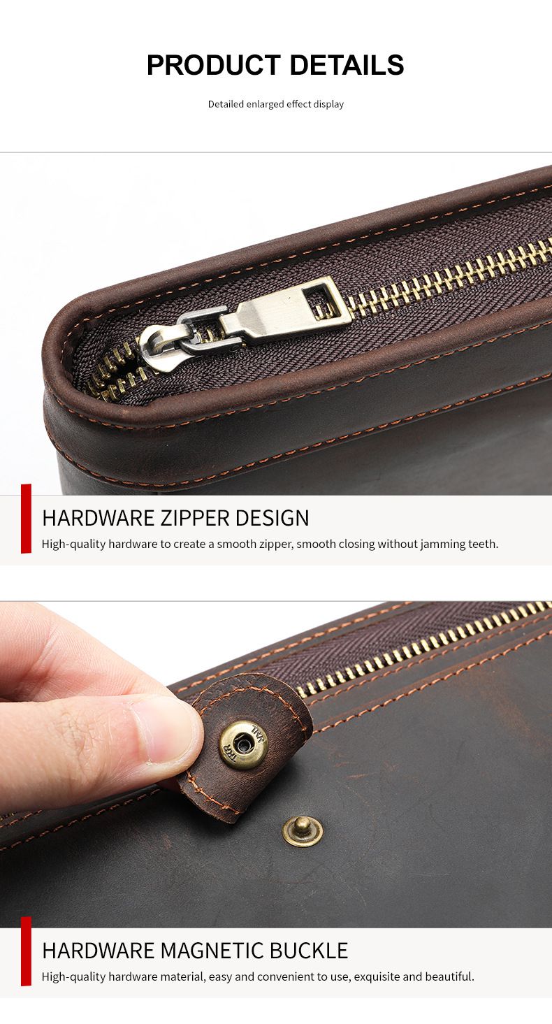 瘋馬皮男士新款商務通勤ipad收納平板包 真皮復古休閒手拿包手包 多功能多卡位包包推薦 真皮包包