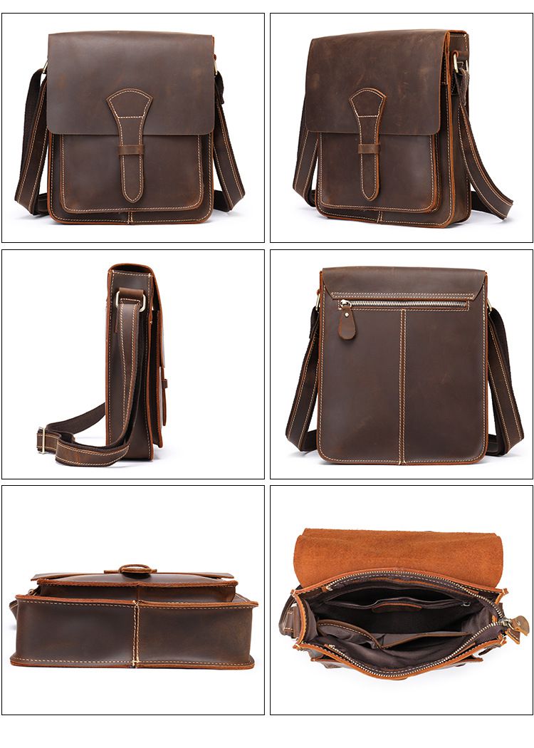 新款瘋馬皮男包斜背包 頭層牛皮男士真皮單肩包 男款復古ipad包包斜挎包 大容量單肩挎包推薦  真皮包包