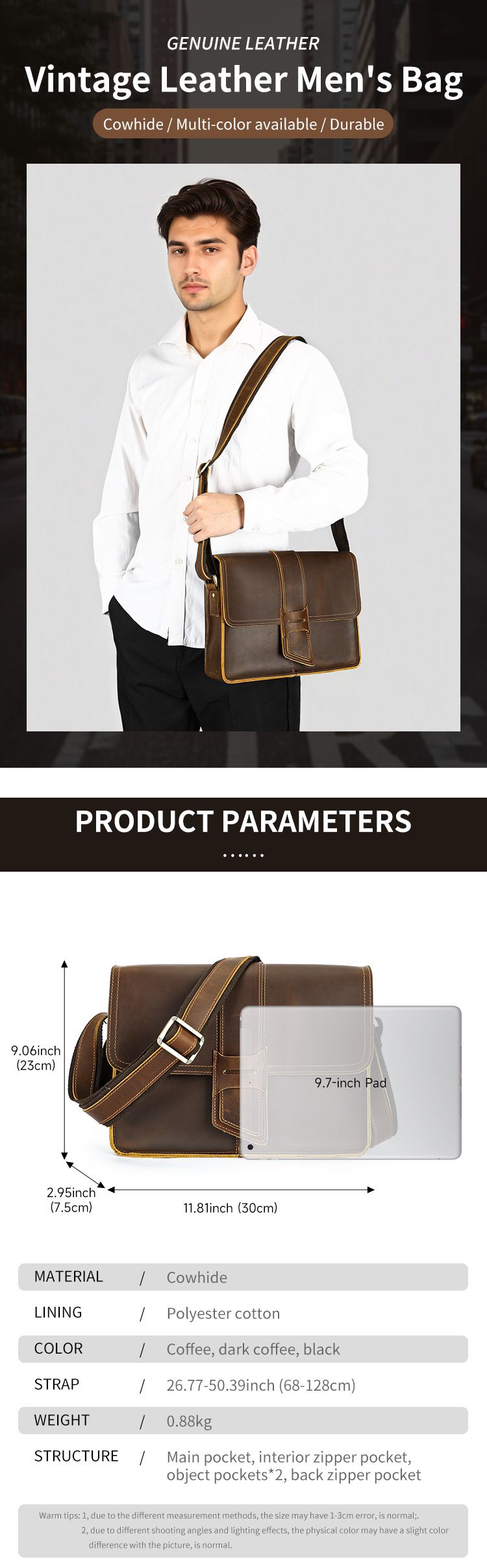 新款頭層牛皮男士斜背包 高級感單肩包 簡約經典斜挎包瘋馬皮 橫款磁扣設計感小方包潮包推薦 真皮包包