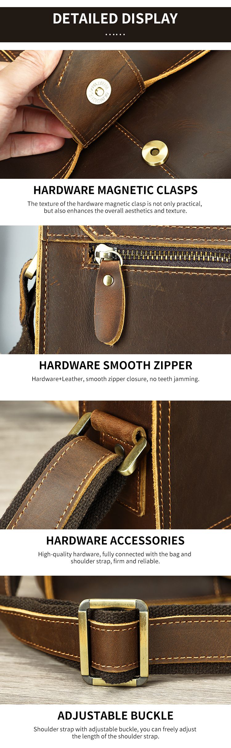 新款頭層牛皮男士斜背包 高級感單肩包 簡約經典斜挎包瘋馬皮 橫款磁扣設計感小方包潮包推薦 真皮包包