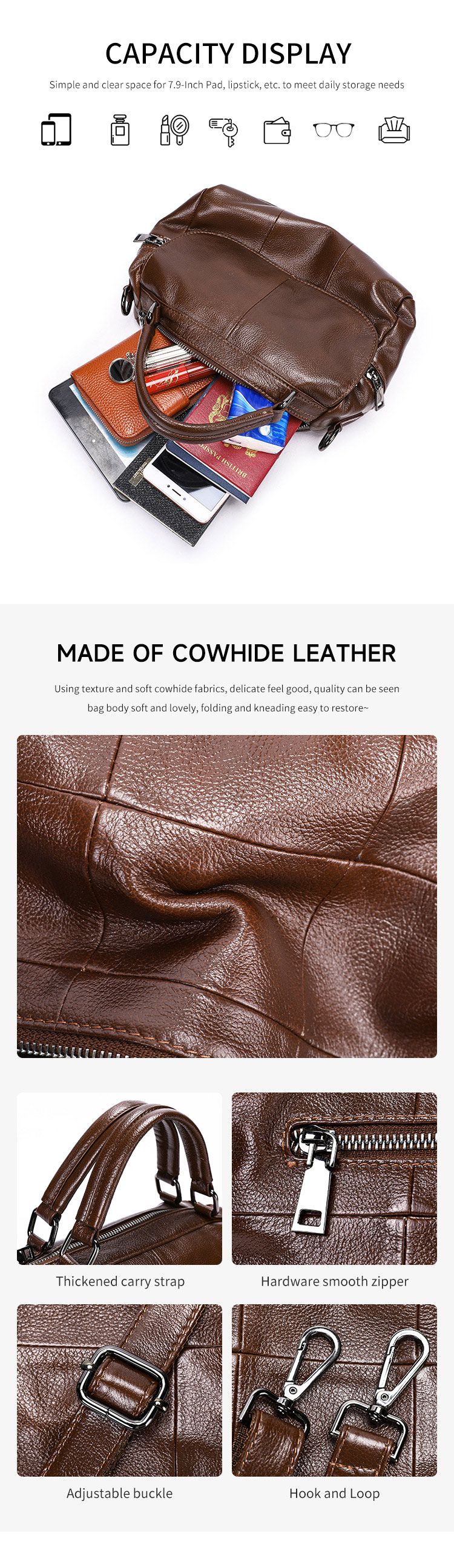 新款女式真皮單肩包 大容量休閒手提包 頭層牛皮高檔簡約斜挎包 百搭復古斜背包推薦 真皮包包