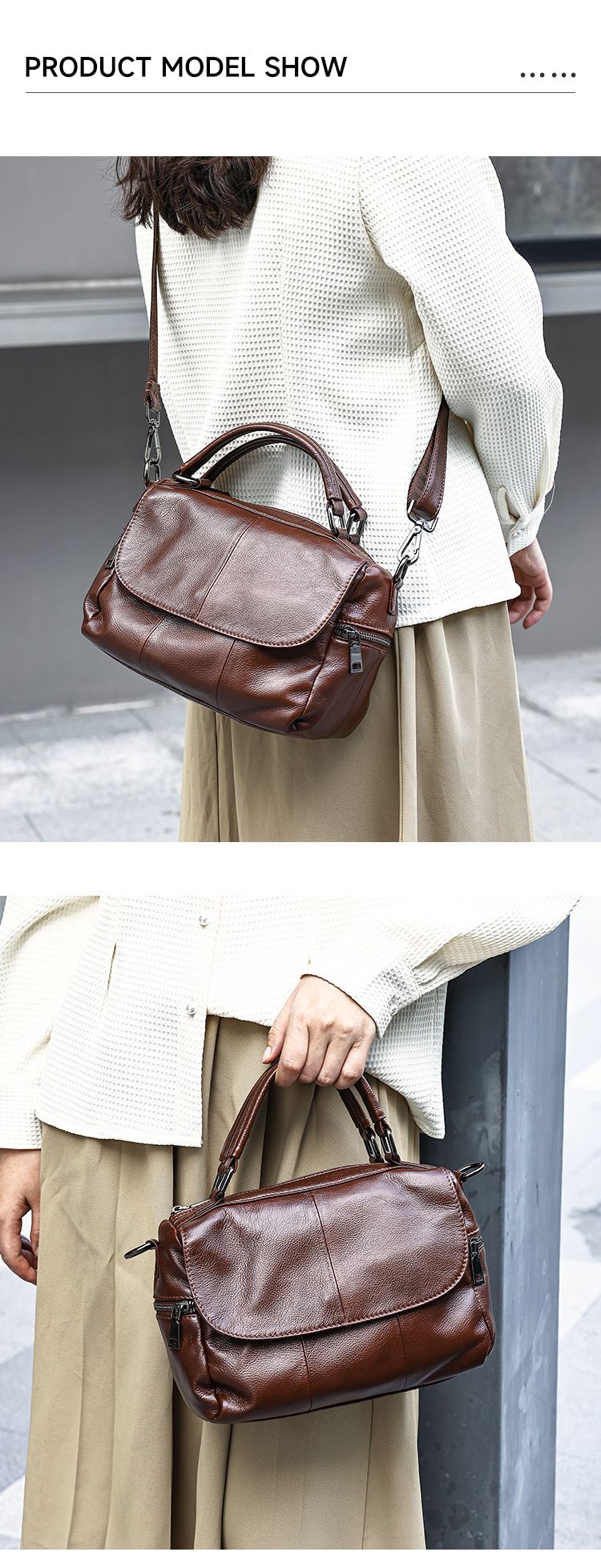 新款女式真皮單肩包 大容量休閒手提包 頭層牛皮高檔簡約斜挎包 百搭復古斜背包推薦 真皮包包