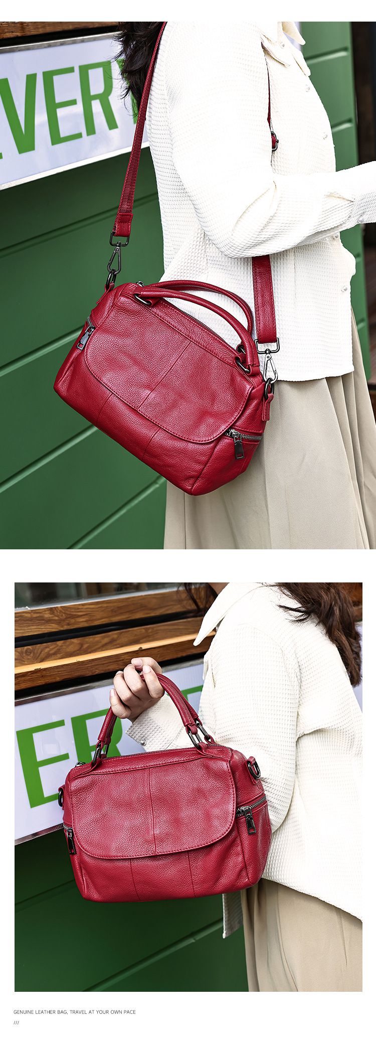 新款女式真皮單肩包 大容量休閒手提包 頭層牛皮高檔簡約斜挎包 百搭復古斜背包推薦 真皮包包