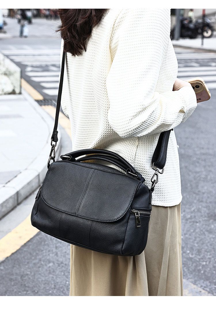 新款女式真皮單肩包 大容量休閒手提包 頭層牛皮高檔簡約斜挎包 百搭復古斜背包推薦 真皮包包