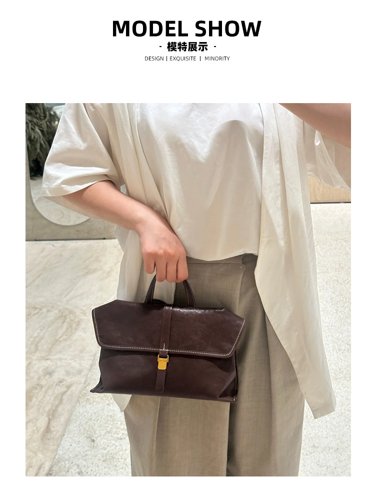 新款頭層牛皮郵差包 植鞣皮斜背包 熱銷真皮女士包包 小眾單肩斜挎包 大容量通勤手提包推薦 真皮包包