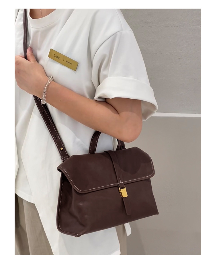 新款頭層牛皮郵差包 植鞣皮斜背包 熱銷真皮女士包包 小眾單肩斜挎包 大容量通勤手提包推薦 真皮包包