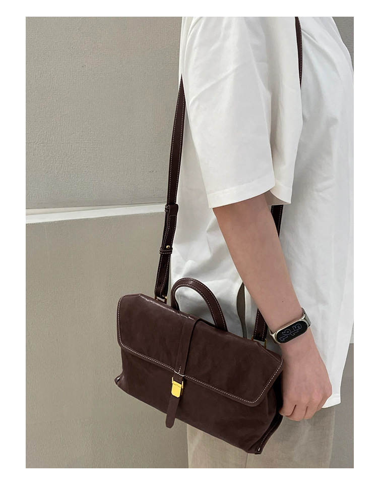 新款頭層牛皮郵差包 植鞣皮斜背包 熱銷真皮女士包包 小眾單肩斜挎包 大容量通勤手提包推薦 真皮包包