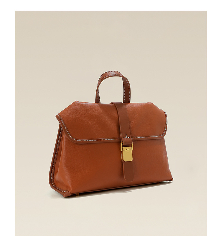 新款頭層牛皮郵差包 植鞣皮斜背包 熱銷真皮女士包包 小眾單肩斜挎包 大容量通勤手提包推薦 真皮包包