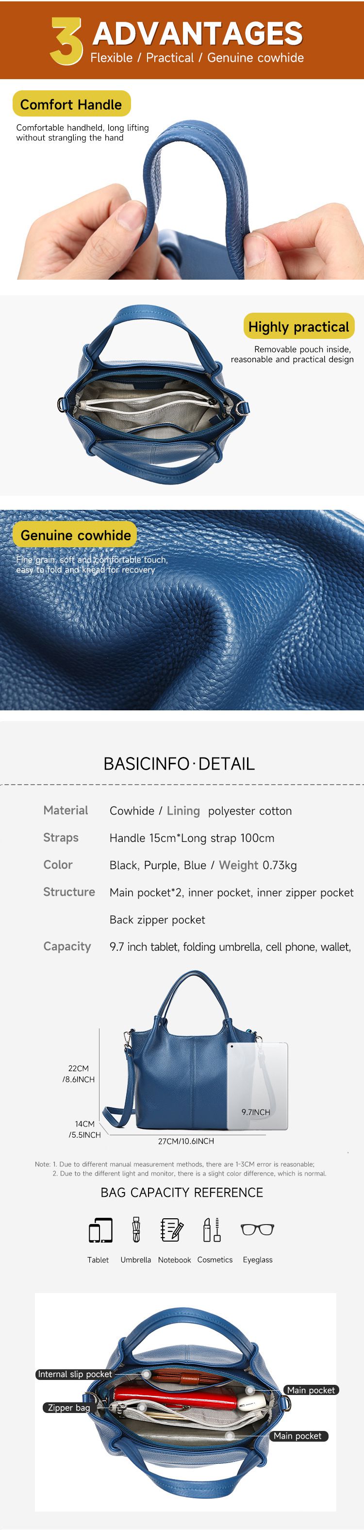 新款女士真皮托特包 大容量時尚通勤手提包 高檔休閒單肩包購物手袋 女生斜背包推薦 真皮包包