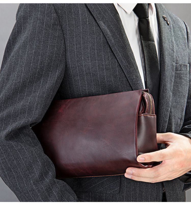 新款密碼鎖扣手拿包 真皮復古男款大容量手機皮夾包 頭層牛皮高端老闆包男士錢夾手包推薦 真皮包包