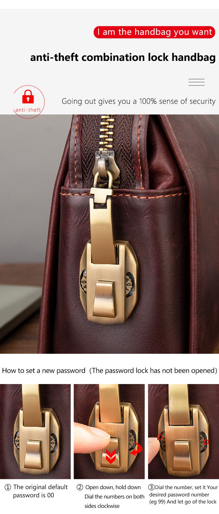 新款密碼鎖扣手拿包 真皮復古男款大容量手機皮夾包 頭層牛皮高端老闆包男士錢夾手包推薦 真皮包包