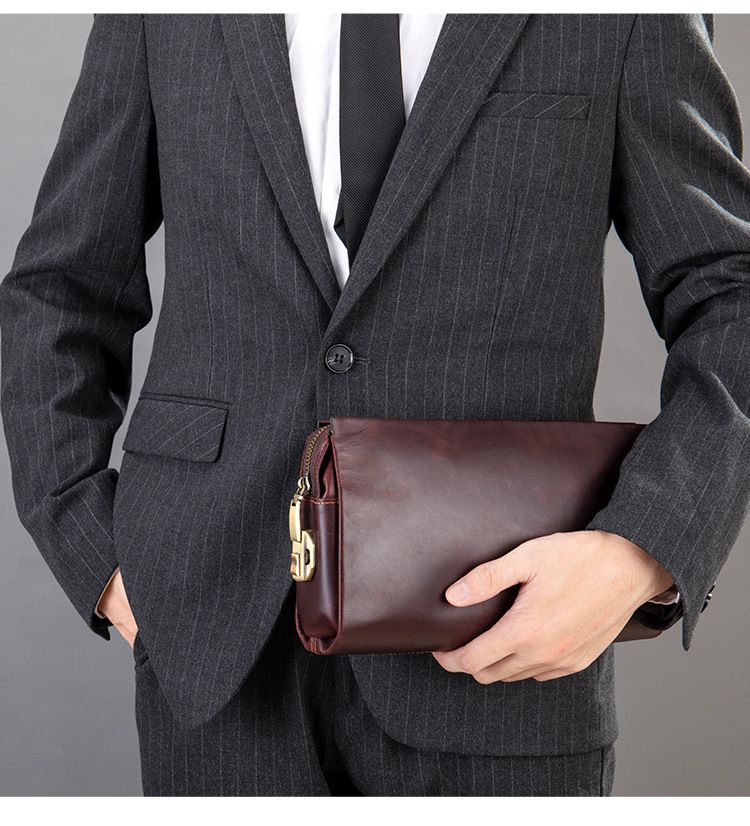 新款密碼鎖扣手拿包 真皮復古男款大容量手機皮夾包 頭層牛皮高端老闆包男士錢夾手包推薦 真皮包包