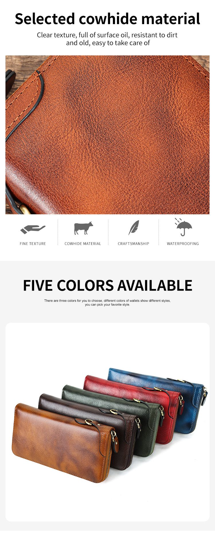 新款頭層牛皮復古擦色真皮手包錢夾 大容量RFID防盜刷手拿包 長款休閒男女士錢包皮夾推薦 真皮包包