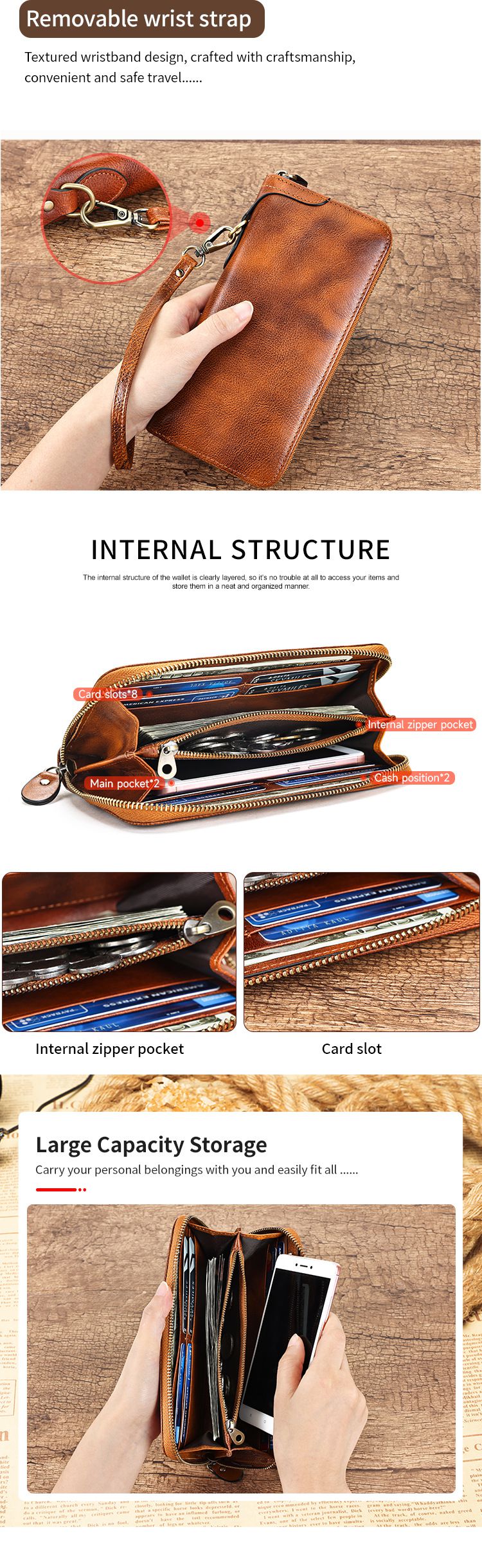 新款頭層牛皮復古擦色真皮手包錢夾 大容量RFID防盜刷手拿包 長款休閒男女士錢包皮夾推薦 真皮包包